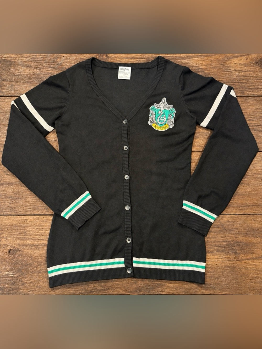 Harry Potter Women’s M Slytherin V-Neck Button-Front Cardigan Sweater